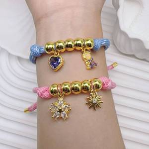 Preciosa Pulsera de Flor/Corazón con Circonitas, Pulsera Colorida de Fresa/<span class=keywords><strong>Cactus</strong></span> con Esmalte, Joyería de Cobre Hecha a Mano Ajustable - Product Image 2