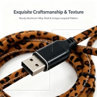 Kabel Pengisian Cepat USB-A ke Type-C Motif Kulit Macan Tutul T-155 Logo Kustom Kain Power Bank Ponsel IOS Dukungan OEM/ODM