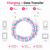 Câble de charge FASHLINK 4 en 1 rose et bleu avec perles, cordon de charge USB multi-connector type C, câble de téléphone multi-connecteurs