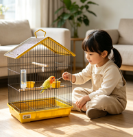 Cage à oiseaux haut de gamme à roulettes pour perruches, plateformes latérales extensibles, jouet à suspendre, perchoirs et bouteille d'eau inclus
