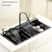 Édition 2026 Évier de cuisine intelligent à affichage numérique, surface nano, trois sorties cascade, avec porte-couteaux, support de téléphone et pulvérisateur bidet