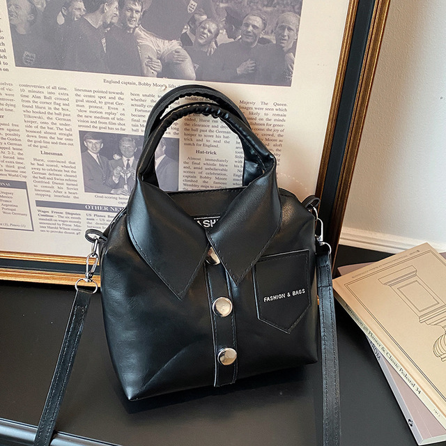 Women's New Casual Fashion Shirt Shape Handbag Novelty PU Leather Zipper Button Design Top Handle Crossbody Bag for Ladies