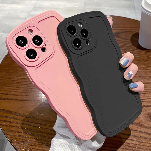 Solid Color Wave Lens Protection Phone Case for iPhone 11 12 13 14 15 16 Pro Max 7 8 Plus SE 2020 2022 XS Max XR Soft TPU Cover