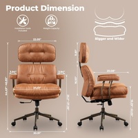 Chaise de bureau pivotante ergonomique, style mid-century moderne, en similicuir PU, avec support lombaire et coussin épais confortable