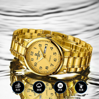 Montre à quartz étanche à grand cadran lumineux couleur or avec double calendrier pour personnes d'âge moyen et âgées