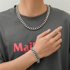 Hip Hop Männer Frauen Schmuck Wasserdichte Edelstahl vergoldet Plain Cuban Link Chain Halskette - Product Image 4