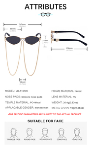 Lunettes <span class=keywords><strong>de</strong></span> soleil Partagas Fashion Fancy Designer avec logo personnalisé, métal polygonal avec chaîne, protection UV400, lunettes <span class=keywords><strong>de</strong></span> soleil pour femmes - Product Image 6