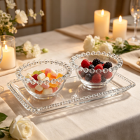 Lot de 3 petits bols de service en verre transparent texturé avec bord perlé pour la maison, les cafés, les restaurants et les fêtes