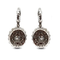 Fabricant de bijoux fins de Hong Kong, boucles d'oreilles semi-montées de haute qualité en or blanc 18 carats à deux tons avec diamant véritable pour diamant ovale