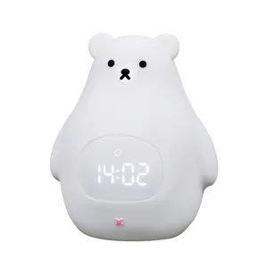 Custom Silicone Bear Sleep Trainer Digital Watch LED Night Light Desk Alarm Clocks Smart Cute Silicone Led Night Light Clock