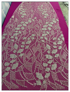 Tela de Encaje de Malla Bordada Floral con Cuentas, 100% Poliéster Ecológico, de Alta Calidad, para Vestidos Vintage Sexys - Product Image 1