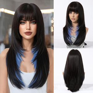 Perruque synthétique pré-bouclée, haute densité, douce, écologique, pour coiffure minimaliste à couches, cheveux longs et raides, perruque complète pour la tête - Product Image 4