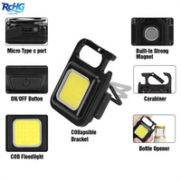 Senter Mini Gantungan Kunci COB Isi Ulang 500 Lumen dari Paduan Aluminium untuk Berkemah, 3 Mode Cahaya, Portabel