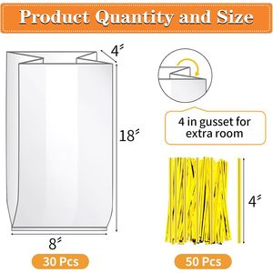 Clear Bread Bags 30Pcs With 50Pcs Ties For Loaf <b>Storage</b> <b>Kitchen</b> Freshness Preservation Food Grade Material - Product Image 2