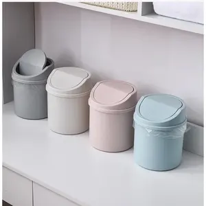 Mini Desktop Trash Can PP Plastic Small Trash <b>Bin</b> with <b>Cover</b> for Bedroom Garbage Storage Box Clean Workspace Home Desk - Product Image 1