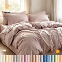 Parures de lit modernes en percale de coton lavé, couleur unie, personnalisables, respirantes, écologiques et durables
