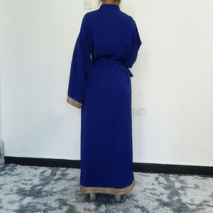 R-55新款伊斯兰阿巴亚连衣裙阿拉伯女士长袖奈达面料手工蕾丝女性穆斯林现货 - Product Image 3