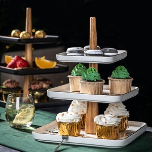 Banquet Black <b>Marble</b> square Ceramic Dish Rack Three-tier Cake <b>Tray</b> - Product Image 3
