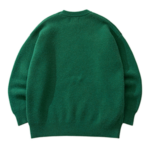 OEM Custom Make 12GG Knitted Crew Neck Sweater Green Cashmere Letters Chenille Embroidery Jacquard Winter Sweater For Men