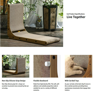 <span class=keywords><strong>FUKUMARU</strong></span> Griffoir pour chat en forme de L écologique 13,5 cm à motif rayé, à fixer au mur, pour chats d'intérieur, avec jouet à bille et boîte de jeu - Product Image 4