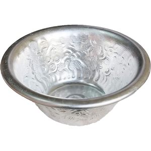 PARIJAT-Cuencos de agua bendita de aluminio Budista Tibetano tallados a mano para yoga, meditación, altar, 3x1 pulgadas - Product Image 3