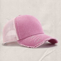 Gorra trucker de malla vintage deportiva con lazo, desgastada y deshilachada, lista para enviar, MOQ bajo