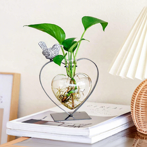 Commercio all'ingrosso a forma di cuore vaso di vetro impianto terrario vaso di vetro con supporto <span class=keywords><strong>per</strong></span> la decorazione domestica eco-friendly - Product Image 4