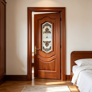 Porte de chambre en bois massif de style moderne GA-23G, design courbé, avec vitraux, pour appartement - Product Image 2