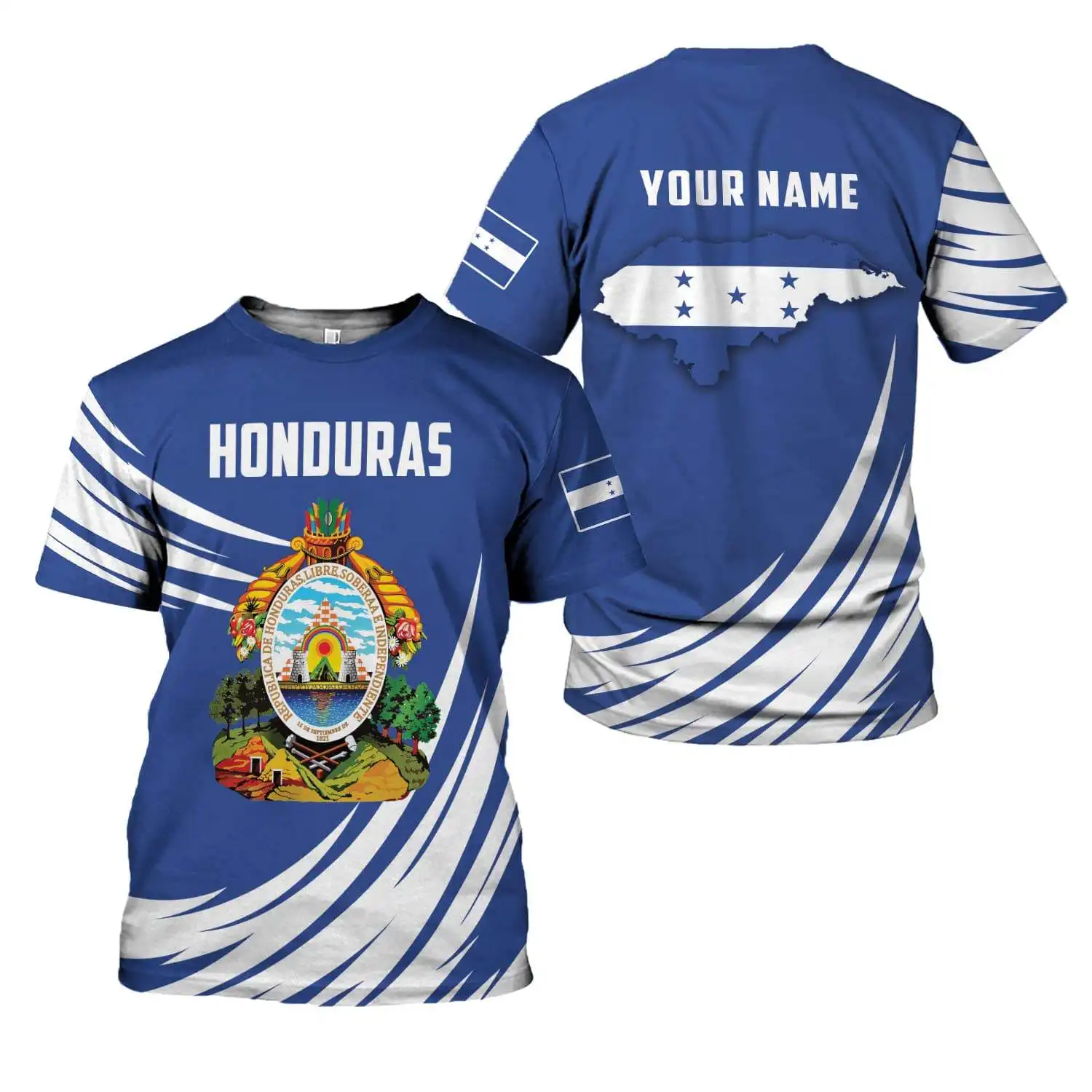 Sublimasi grosir Honduras T Shirt kustom nama Anda olahraga ukuran besar pria kasual musim panas Tee semua cocok pria populer Streetwear