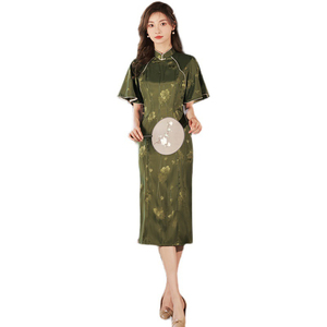 Été cheongsam fille tempérament jeune chinois traditionnel rétro <span class=keywords><strong>qipao</strong></span> vert soirée élégante robe femmes dames usine - Product Image 1