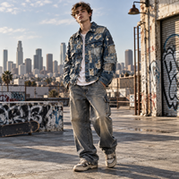 Veste en jean unisexe personnalisée, vente en gros B2B, veste en jean déchirée avec patchwork, streetwear, OEM ODM