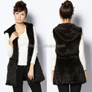 Chaleco de Invierno con Capucha para Mujer YR282, Chaleco de Piel de Visón Real Tejido a Mano de Buena Calidad - Product Image 3