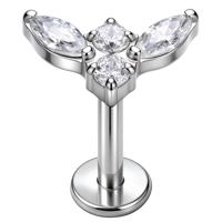 Piercing labret en titane ASTM F136 16G à filetage interne, avec papillon en zircone cubique, pour cartilage d'oreille, plaqué or, stérile