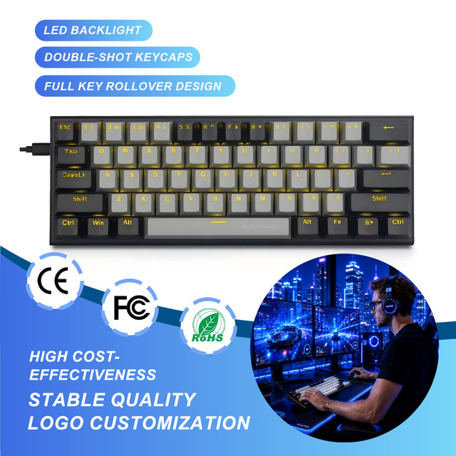 Wired Mechanical  Keyboard 61 Key LED Single Light Backlit Mechanical Gaming Keyboard USB Wired 60 Percent Mechanical Keyboard