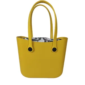 Customized Tote Shopping Bag Transparent with Black Logo Printed Women Fashion Casual Yellow Waterproof Shoulder