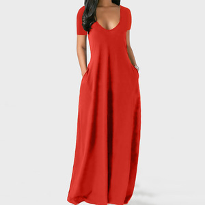 Abito lungo da donna <span class=keywords><strong>taglie</strong></span> <span class=keywords><strong>forti</strong></span>, tinta unita, <span class=keywords><strong>sexy</strong></span>, con scollo a V profondo, maniche corte e tasche - Product Image 4