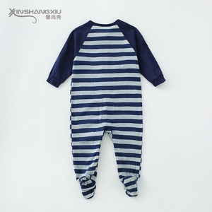 Personalized clothes baby boy newborn foot COVERED winter jumpsuit baby cotton romper with stripes - Product Image 2