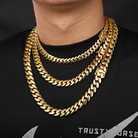 Vente en gros Collier et Bracelet Cuban Link Miami massif 10mm-22mm pour Hommes, style Hip Hop, en Laiton plaqué or 14k 18k avec Zircon