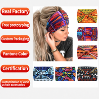 Bandeau à imprimé géométrique pour femme, motif tribal abstrait, mosaïque, bandeau plissé large, turban enveloppant, accessoires quotidiens vibrants style bohème