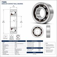 JYJM OEM 7305 Bantalan Bola Kontak Sudut 25x62x17mm Kecepatan Tinggi Baja Krom Baris Tunggal Komponen Motor Mesin Spindle CNC