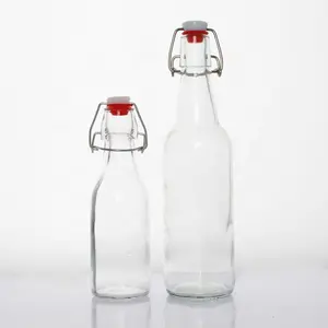 Easy Flip Lid Clear Drink Beer Wine Water Bottles Glass Swing Top Bottle With Airtight Stopper Lid