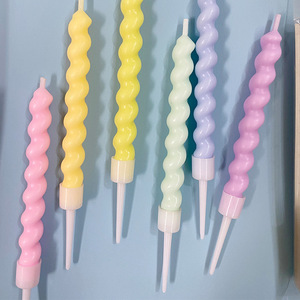 Haute qualité 6 pièces/ensemble Macaron couleur spirale gâteau d'anniversaire bougies étincelantes avec support pour décoration de mariage bébé enfants fête - Product Image 3