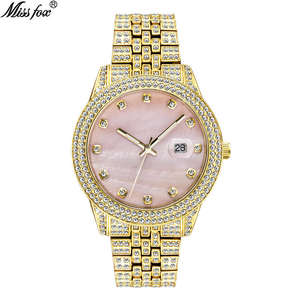 Reloj de Cuarzo Luminoso con Fecha y Diamantes Completos para Hombre, Estilo Hip Hop, Dorado y Rosa, Resistente al Agua, con Diamantes Moissanite - Product Image 4