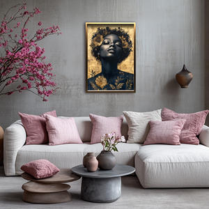 Golden Bloom Afrika Wanita Kecantikan Seni cetak di kanvas lukisan seni laris - Product Image 3