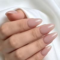 Faux ongles à presser en amande, rose nude laiteux, effet gelée transparente brillante, vente en gros, étiquette privée personnalisée