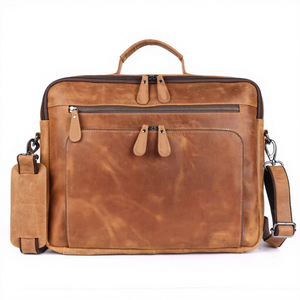 Best Quality Classic Leather <b>Laptop</b> Briefcase Shoulder Bag Zipper Closure Protective Design for Business Travel From India - Product Image 1