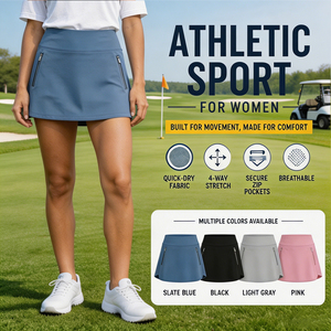 2026 Custom High Waist Multi Colors Women Sport Built-in Golf Skort 4-Way Stretch Quick Dry Zipper Pockets Athletic Tennis Skirt
