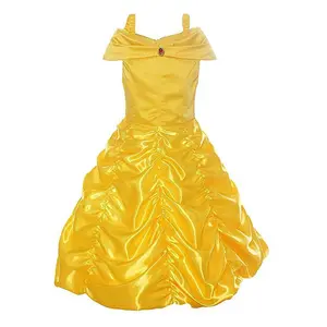 Elegante Meisjes Kostuum Halloween Dress Up Party Avondjurk Gele Belle Prinses Jurk Voor Meisje