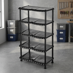 Étagère à chaussures modulaire en plastique écologique, portable, réglable en hauteur, à 5 compartiments, motif dentelle noire, pour salon et école - Product Image 3