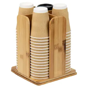 Klassieke Elegante Chique Hoogwaardige Natuurlijke Kleur Bamboe Tumbler Deksel Organizer 4 Compartiment Cup En Deksel Organizer Carrousel